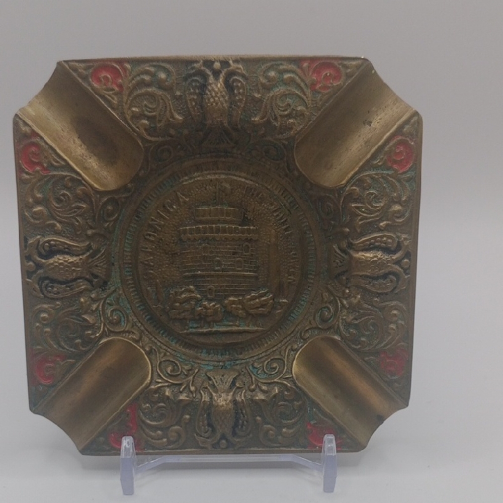 Vintage Brass Ashtray with Intricate Design